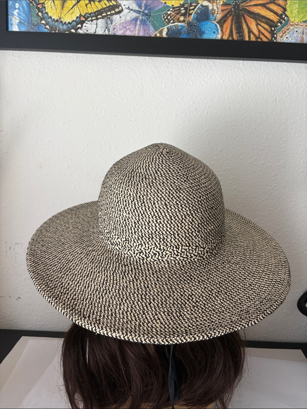 Sunday Wide Brim Straw Hat - Black and Natural - Picture 4 of 5